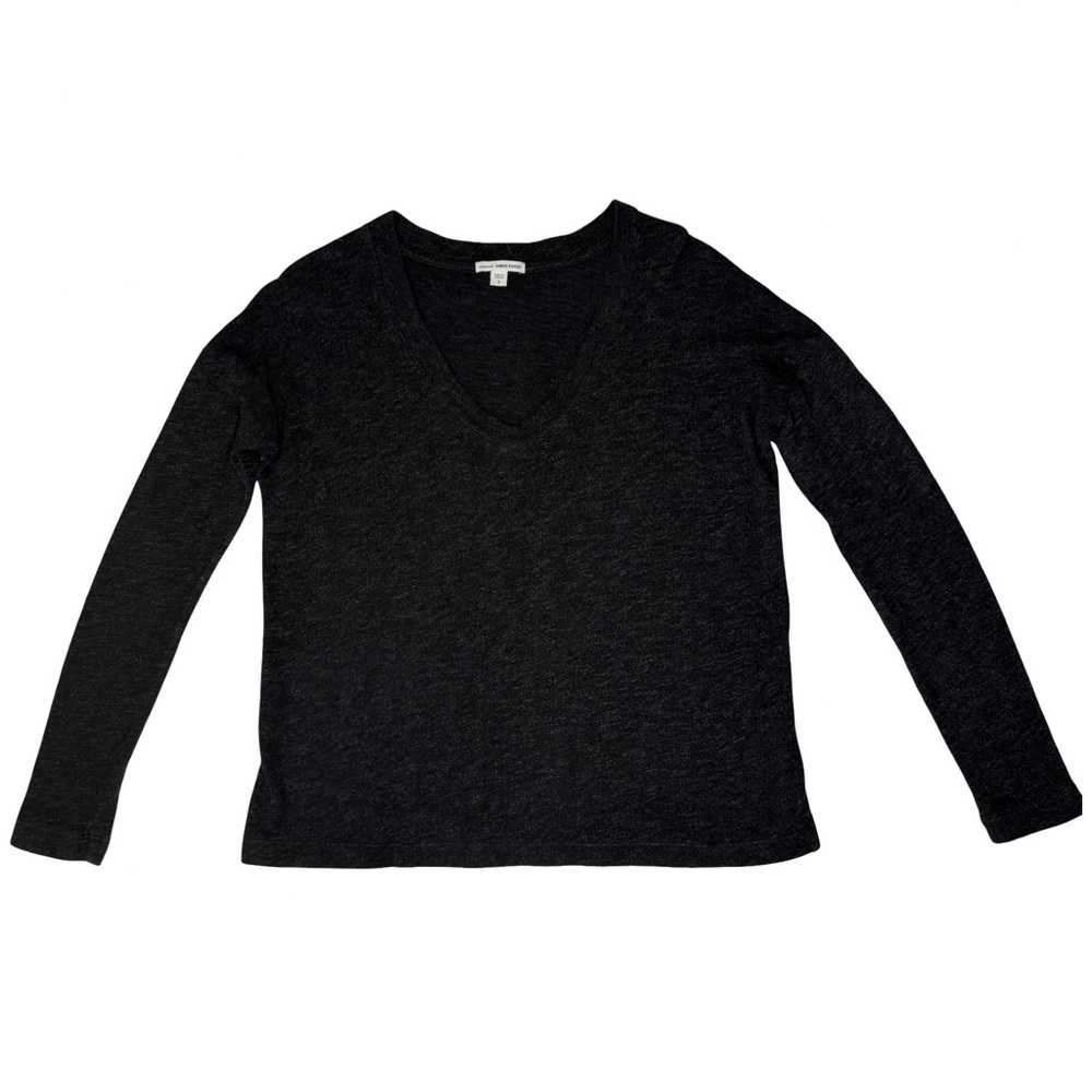 JAMES PERSE Long Sleeve V-Neck Top Black Knit Size 2/Medium - Picture 12 of 12